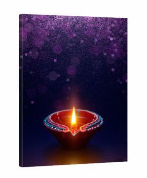 Diya lamp with glitter light background