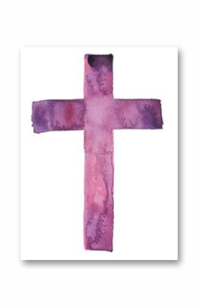 Simple traditional Christian cross painted in watercolor on clean white background