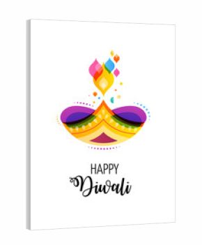Happy Diwali Hindu festival banner. Burning diya illustration, background for light festival of India
