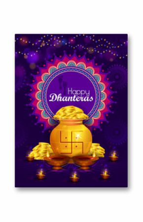 Happy Dhanteras Diwali light festival of India greeting background