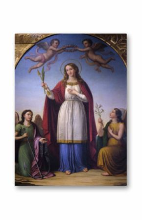Saint Philomena flanked by two angels by Stefano Lembi, San Michele in Foro church in Lucca, Tuscany, Italy