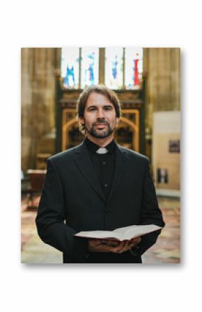 Christian priest standing by the altar