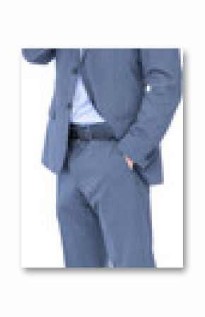 Full length portrait of businessman with hand on chin
