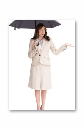 Elegant businesswoman holding black umbrella