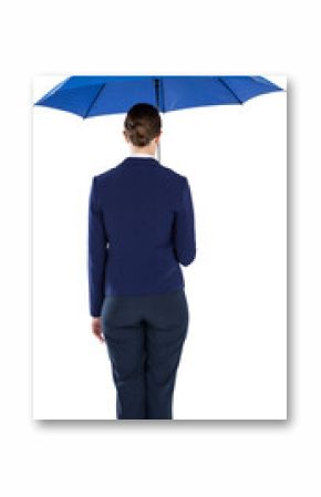 Rear view of businesswoman holding blue umbrella