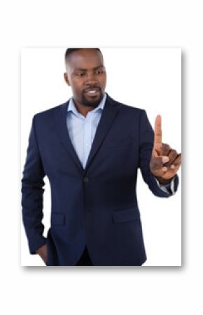 Classy businessman pointing his finger while talking