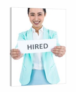 Businesswoman holding a signboard hired