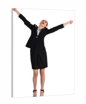 Excited businesswoman cheering