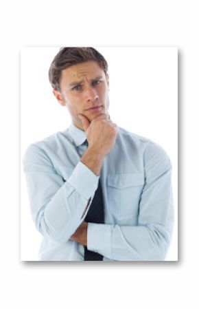 Thinking businessman with hand on chin