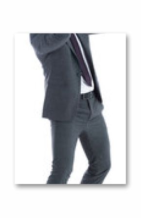 Scared businessman with arms raised