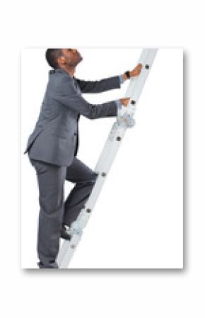 Businessman climbing up ladder
