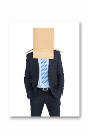 Digital png photo of businessman with cardboard box on head on transparent background