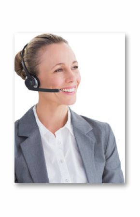 Digital png photo of caucasian businesswoman using phone headset on transparent background