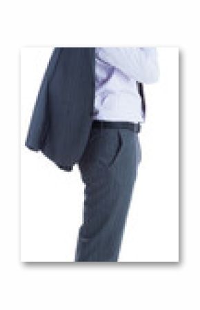 Digital png photo of sad asian businessman looking down on transparent background