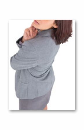Digital png photo of anxious hispanic businesswoman turning around on transparent background