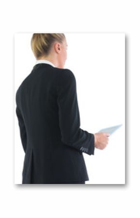 Digital png photo of caucasian businesswoman using tablet on transparent background