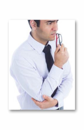 Digital png photo of worried biracial businessman on transparent background