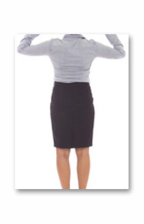 Digital png photo of back view of angry biracial businesswoman standing on transparent background