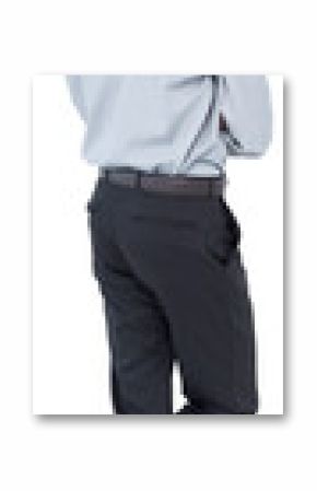 Digital png photo of back view of biracial businessman looking down on transparent background