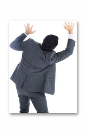 Digital png photo of back of biracial businessman standing on transparent background