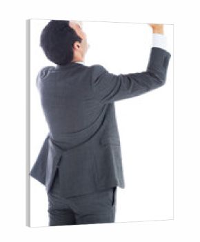 Digital png photo of back view of biracial businessman raising hands on transparent background