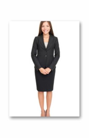 Beautiful young businesswoman standing on white background