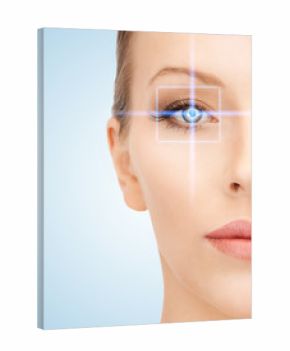 beautiful woman pointing to eye