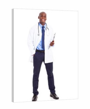 male african medical worker full length portrait on white