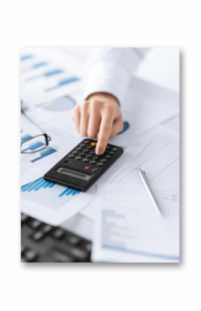 woman hand with calculator and papers