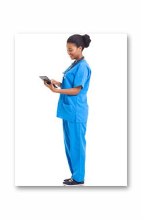 side view of african american nurse using tablet computer