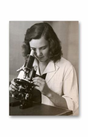 girl with the microscope - photo scan - about 1950