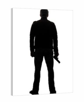 rear view man killer policeman holding gun silhouette