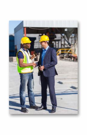 construction manager and worker handshake