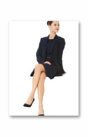 Businesswoman sitting on blank billboard.