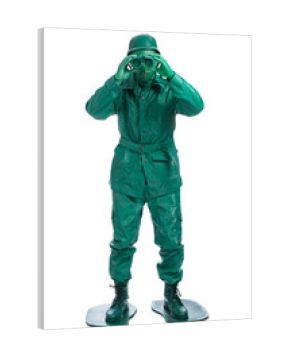 Man on a green toy soldier costume