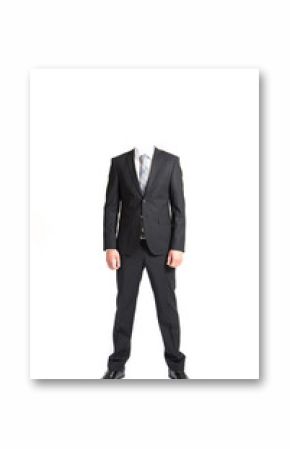 man without head wearing suit on white