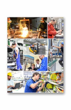 Collage mit Berufsfeldern in der Industrie und im Handwerk // collage with workers in the industrial and crafts