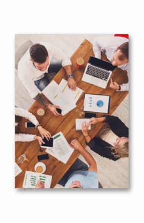 Group of busy business people working in office, top view