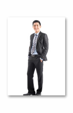 Full length of handsome asian businessman isolated on white background