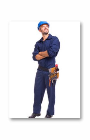 Full length of a young worker standing on a white background