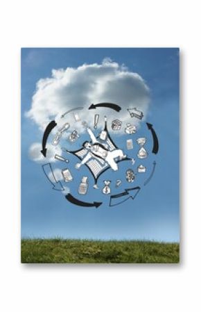 Falling businessman graphic on bright sky