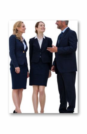 Full length of business people discussing against white background