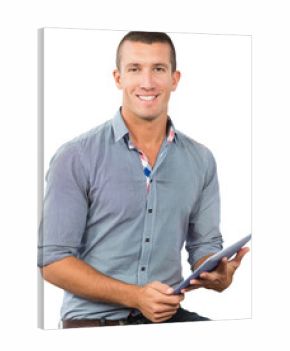 Portrait of confident businessman holding digital tablet