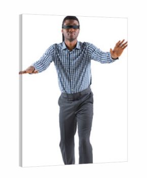 Blindfolded businessman with arms out