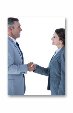 Businessman and businesswoman greeting each other