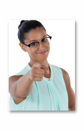 Businesswoman pointing her finger at the camera
