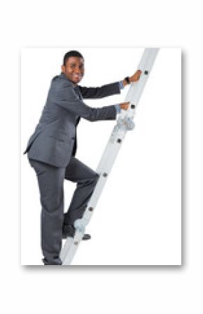 Businessman climbing up ladder