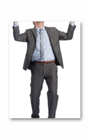 Businessman posing with arms raised
