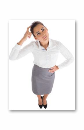 Digital png photo of thinking hispanic businesswoman scratching head on transparent background