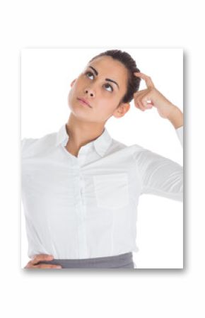 Digital png photo of thinking biracial businesswoman scratching head on transparent background